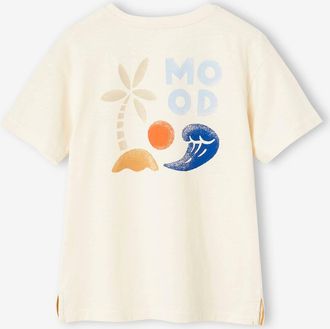 Vertbaudet Jungen T-Shirt mit XL-Print hinten und Recycling-Baumwolle wollwei&szlig;