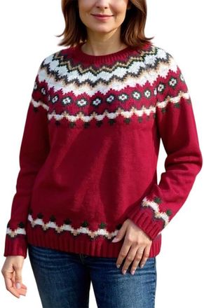 Generic Womens Jumpers - Fairisle Jumpers for Women UK Long Sleeves Icelandic Sweaters Soft Comfortable Nordic Warm Fashion Crew Neck Chunky Sweaters Casual P