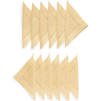 Solino Home Linen Cocktail Napkins - Classic Hemstitch, 6 x 6 in Beige at Nordstrom, Size Small