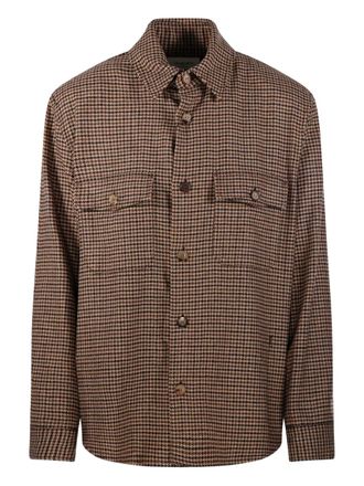 Saint Laurent houndstooth-pattern shirt - women - Polyester/Acrylic/Other fibres/Wool/Silk/Polyamide - M - Brown