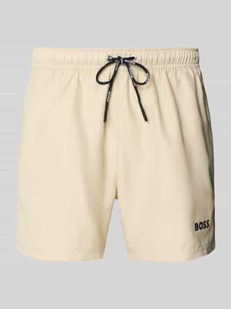 HUGO BOSS Badeshorts mit Label-Applikation Modell DOGFISH in Beige, Gr&ouml;&szlig;e XXL