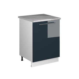 Vicco Mueble Bajo De Cocina Fame-line, Azul Oscuro Alto Brillo/blanco, 60 Cm 1 Puerta Con Encimera, Vicco