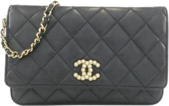 Chanel Tweedehands leren portemonnees - Dames - Vintage Schoudertas - Zwart - ONE Size - Vintage