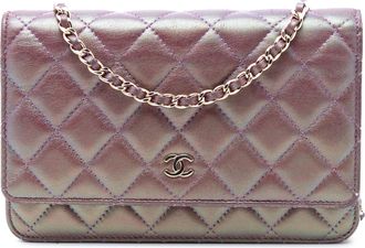 Chanel Pre-owned Womens Cc Quilted Iridescent Lambskin Wallet On Chain - Tan Leather - One Size