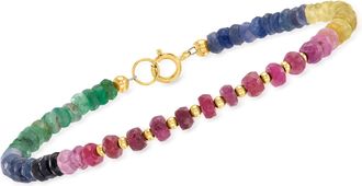 Canaria Canaria 18.00- Multicolored Sapphire and Ruby Bead Bracelet in 10kt Yellow Gold