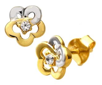 Diamant L'&eacute;ternel Womens 9ct Yellow and White Gold Cubic Zirconia Flower Stud Earrings - One Size