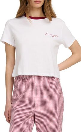 Favorite Daughter The Signature Crop Graphic T-Shirt in Off White/raspberry at Nordstrom, Size Xx-Large