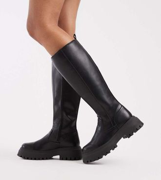 schuh Wide Fit - Dianna - Stivali al ginocchio a pianta larga neri con suola spessa-Nero