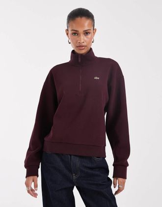Lacoste Felpa bordeaux con zip corta e collo alto-Rosso