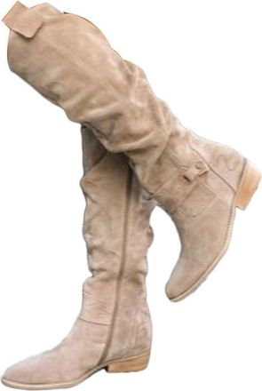 Generic Wedge Boots for Women Uk Slouchy Knee High Boots for Women Uk,Low Chunky Heel Boot With Side Zipper Round Toe Booties Ladies Casual Suede Shoes Winter