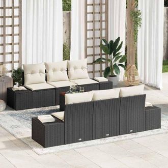 vidaXL Conjunto De Sof&aacute; De Jard&iacute;n 7 Pcs Negro, Blanco Vidaxl