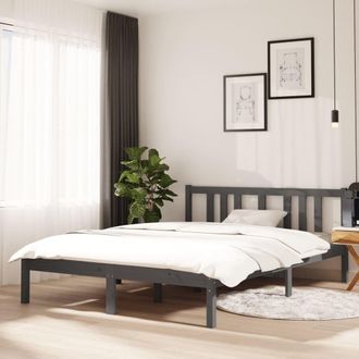 vidaXL Estructura Cama Doble Sin Colch&oacute;n Madera Maciza Gris 135x190 Cm Vidaxl