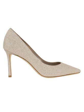 Jimmy Choo London Pointed-Toe Glittery Gold Pumps with 85 mm Heel