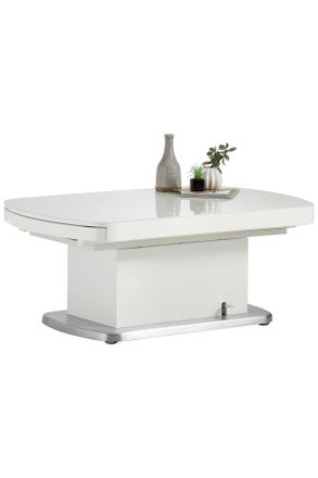 Venda Couchtisch, Wei&szlig;, Metall, Glas, Holzwerkstoff, rechteckig, S&auml;ule, Bodenplatte, 75x50x120 cm, ausziehbar, h&ouml;henverstellbar, Wohnzimmer, Wohnzimmertisch