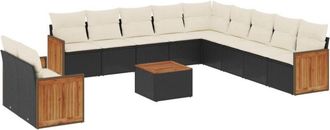 vidaXL Set De Sof&aacute;s De Jard&iacute;n 12 Piezas Cojines Rat&aacute;n Sint&eacute;tico Negro Vidaxl
