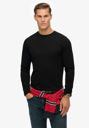 Superdry Langarmshirt SUPERDRY CLASSIC ESSENTIAL TOP, Herren, Gr. L, schwarz, Single Jersey, Obermaterial: 100% Baumwolle, unifarben, relaxed fit h&uuml;ftbedeckend