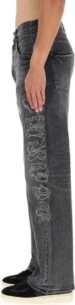 Purple Traced Gothic Wordmark Jeans - Black