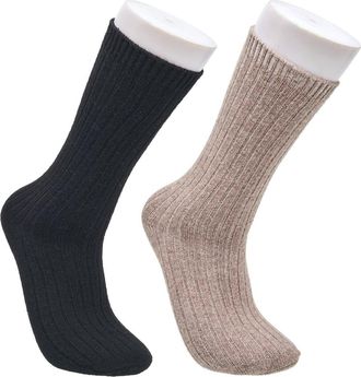 French Connection Cashmere Flat Crew Sock 2-Pack in Black Tan at Nordstrom
