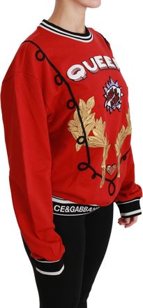 Dolce & Gabbana Womens Embroidered And Sequined Queen Logo Sweater Cotton
