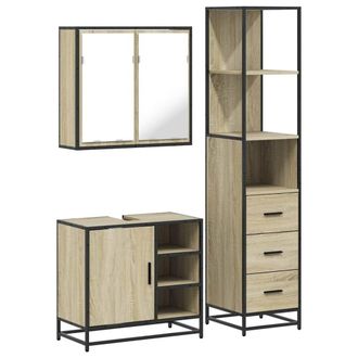Berkfield Home 3 Piece Bathroom Furniture Set Sonoma Oak Engineered Wood in Brown