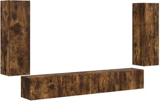 vidaXL Conjunto De Mueble Para Tv De Pared 4 Uds. Roble Ahumado Vidaxl