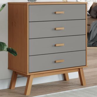 vidaXL C&oacute;moda De Cajones Olden Madera Maciza De Pino Gris Y Marr&oacute;n Vidaxl