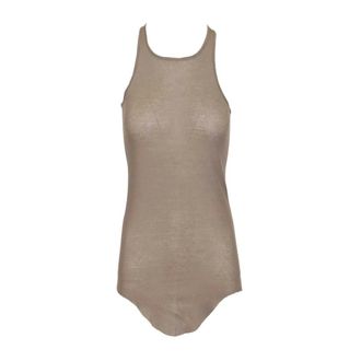 Rick Owens Fitted ribbed cotton top - female - Rick Owens - Sleeveless Tops - Beige - M - Tops
