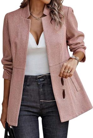 Generic Womens Coat Casual Open Front Blazer, Long Sleeve Stand Collar Solid Trench Business Work Office Jacket Outwear (Pink,XXL)