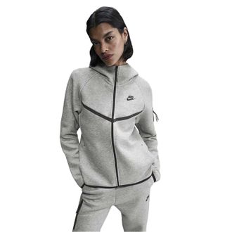 Nike Windrunner-fleecehoodie met doorlopende rits voor dames (Grijs/Zwart)