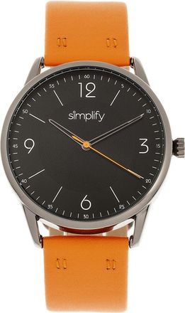 Simplify The 6300 Leather-Band Watch, Orange/Black