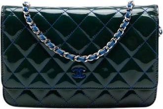 Chanel Pre-owned Wallet On Chain - Dames - Vintage Schoudertas - Blauw - ONE Size - Leer - Vintage
