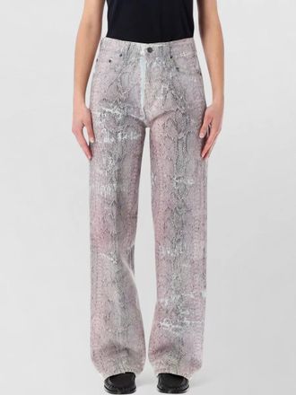 Haikure snake-print denim mid-rise wide-leg trousers