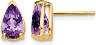 Diamond2Deal 14k Yellow Gold 8x5mm Pear Amethyst Earrings