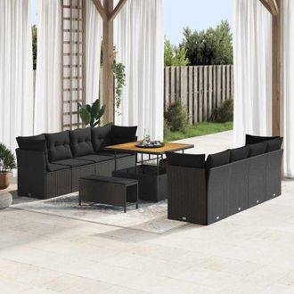vidaXL Conjunto De Sof&aacute; De Jard&iacute;n 11 Pcs Negro Rat&aacute;n Sint&eacute;tico