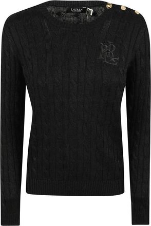 Ralph Lauren Pullover met kabels - Dames - Ronde hals truien - Zwart - L - Katoen - Truien & Vesten