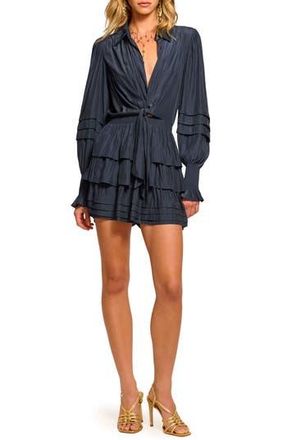 Ramy Brook Entela Center Cutout Long Sleeve Tiered Minidress in Navy at Nordstrom Rack, Size Large