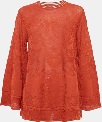 M Missoni Burnt Orange Floral Knit Long Sleeve Top