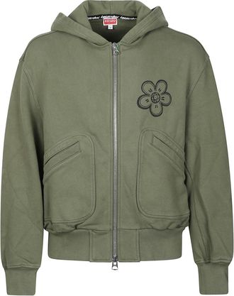 Kenzo Green Printed Zip-Up Hoodie