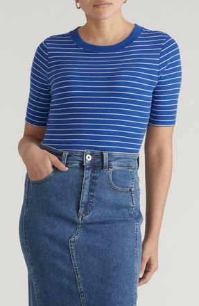 Universal Standard Classic Rib Short Sleeve Top in White/Multi at Nordstrom, Size 2Xl