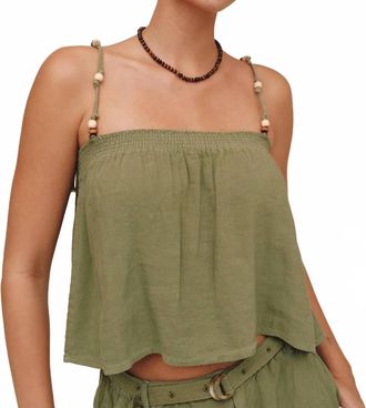 Bella Dahl Smocked Beaded Strap Tank In Olive Leaf