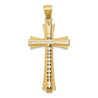 Diamond2Deal 14k Yellow Gold Diamond Cut Satin Cross Pendant