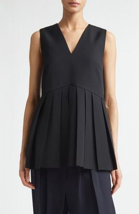 Jil Sander Pleated Wool Gabardine Top in Black at Nordstrom, Size 4 Us