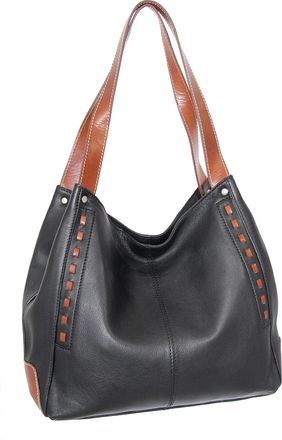 Nino Bossi Whipstitch Leather Satchel in Black