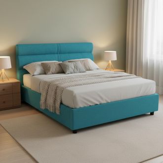 Dmora Cama Plaza Y Media Briona, Desenfundable, Con Almacenaje Hecha En Italia, Medida Colch&oacute;n 120x200 Cm, Azul