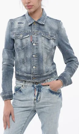 Dsquared2 Denim Crop Jacket HOLLYWOOD with All-Over Studs Dsquared2