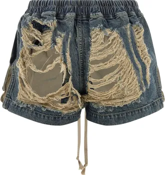 Rick Owens Distressed Denim Bermuda Shorts - Blue