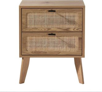 Calicosy Mesita de noche de 2 cajones con frentes de ratán L45 cm