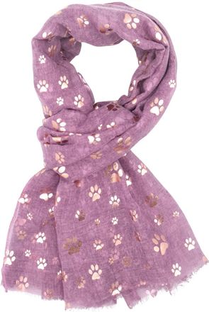 GlamLondon Womens Paw Print Scarf Metallic Foil Animal Cats Dogs Paws Glitter Wraps Shawl Scarves (Purple)