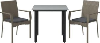 vidaXL Set Comedor Jard&iacute;n 3 Pzas Y Cojines Rat&aacute;n Sint&eacute;tico Negro Gris Vidaxl