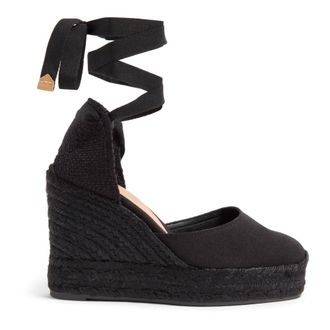 Castaner Carina C/8Ed/001 11 cm Wedges - Dames - Sleehakken - Zwart - 39 EU - Katoen - Schoenen